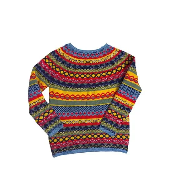 Vintage Bright Fair Isle Sweater Womens Large Colorful Cotton Knit Pullover - Picture 2 of 3